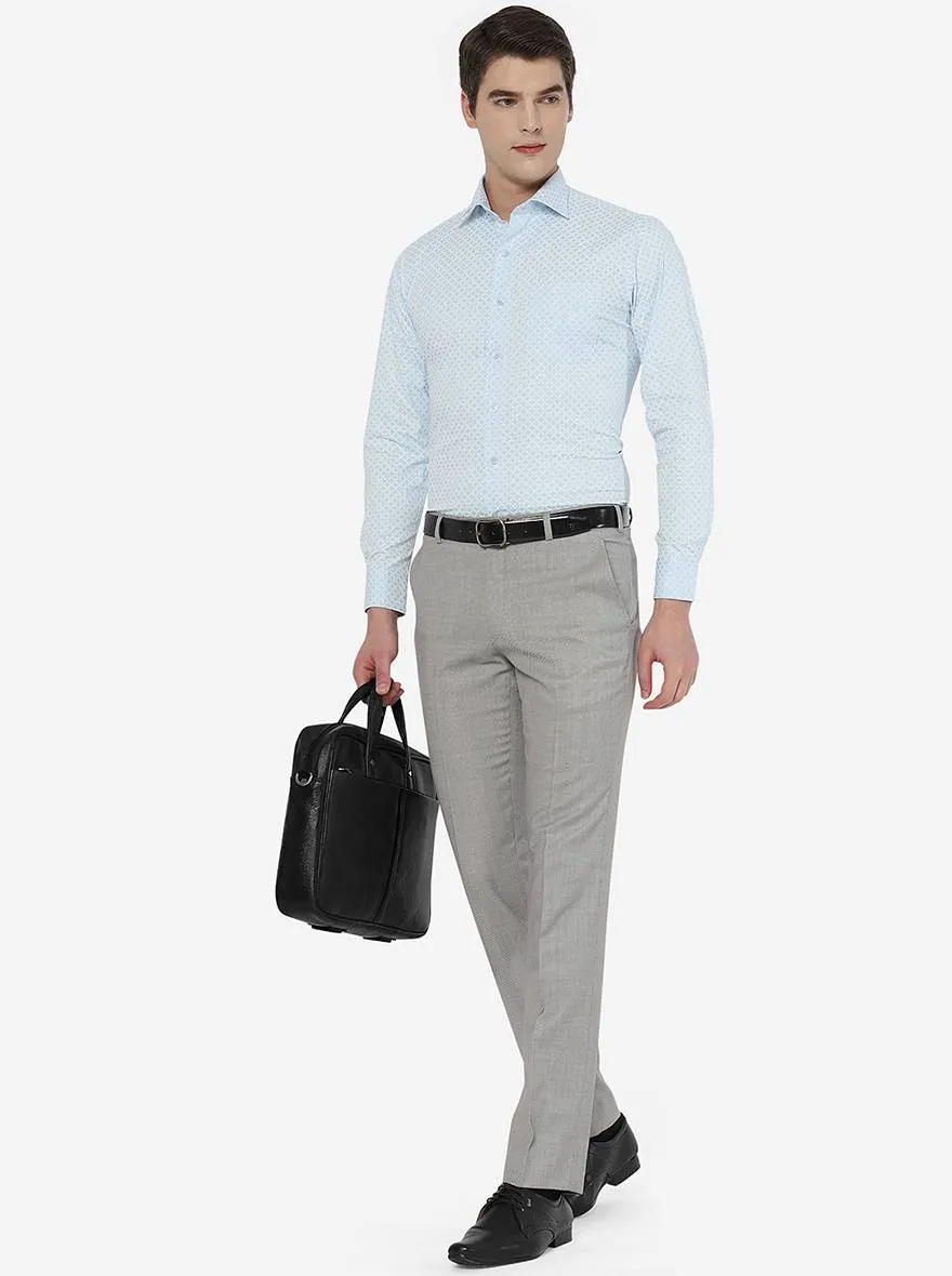 Ice Blue Printed Slim Fit Formal Shirt | Metal