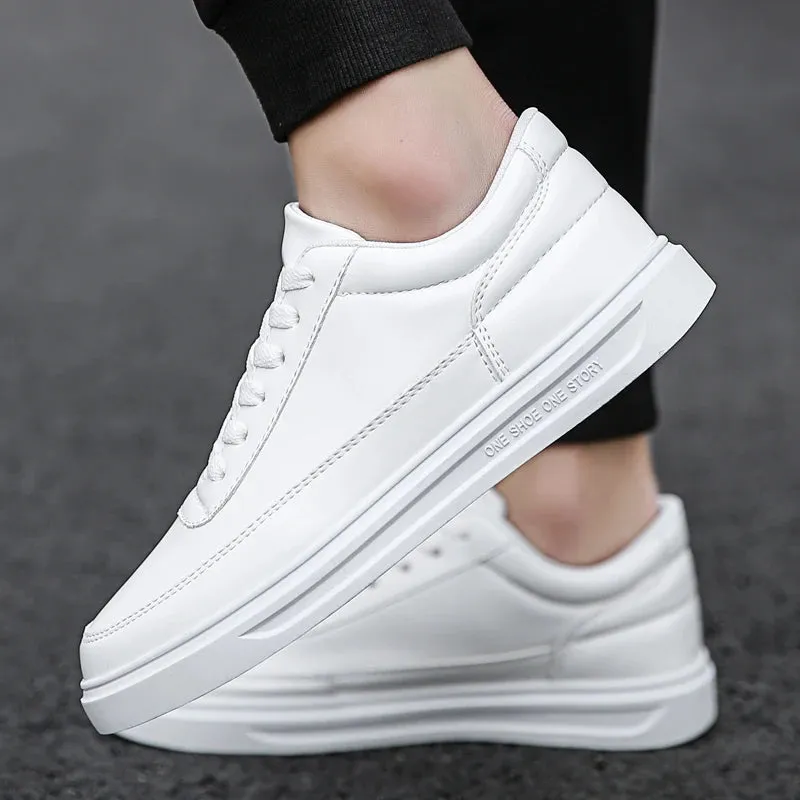 Ilooove Men Shoes Leather Casual Shoes Classics Slip on for Work Bussiness Office Driving Sneaker Ventilate  Versatile Little White