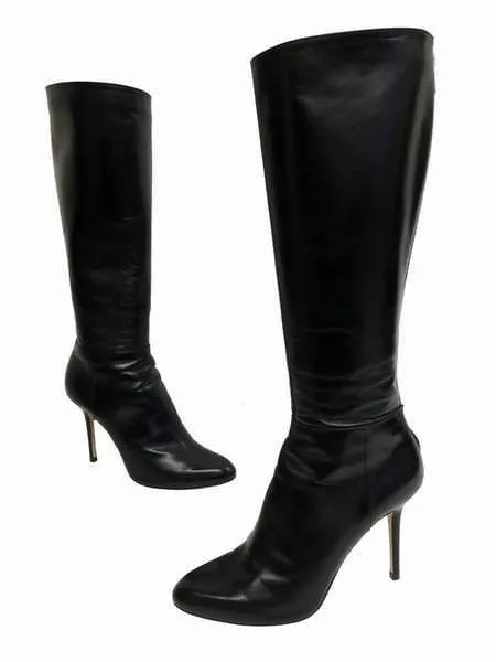 Jimmy Choo Black Leather Mid Calf Heeled Boots Size 9.5