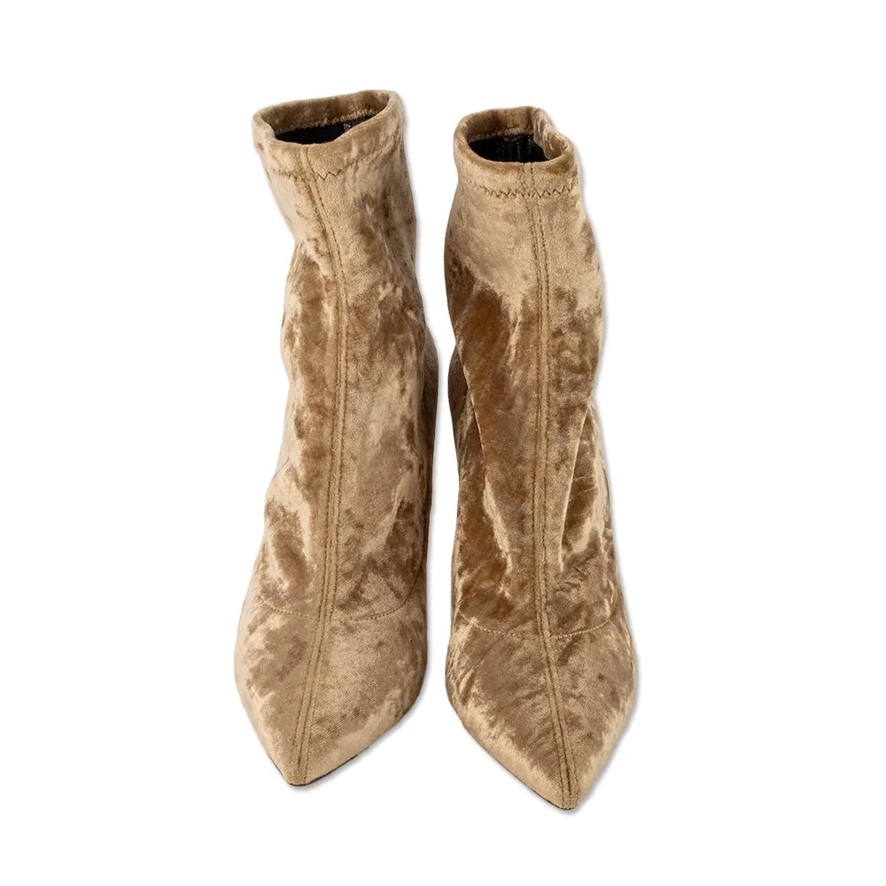 Jimmy Choo Tan Velvet Heeled Ankle Sock Boot