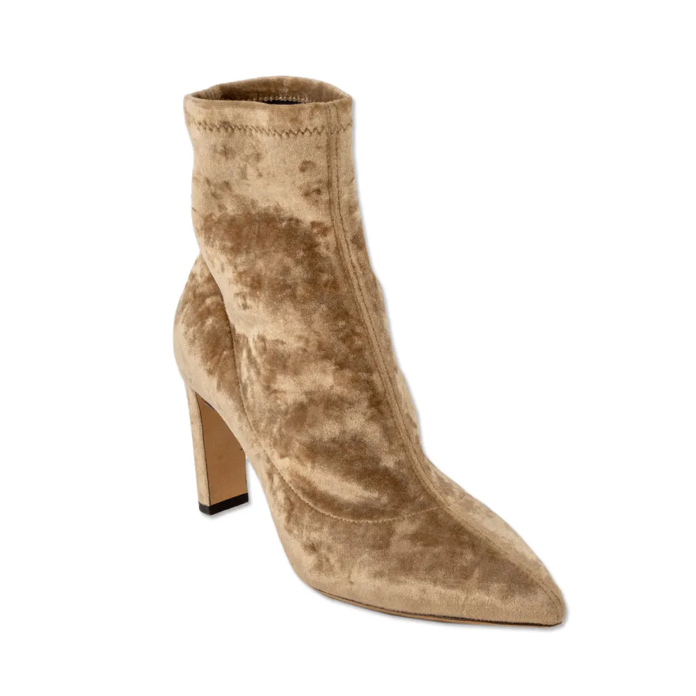 Jimmy Choo Tan Velvet Heeled Ankle Sock Boot