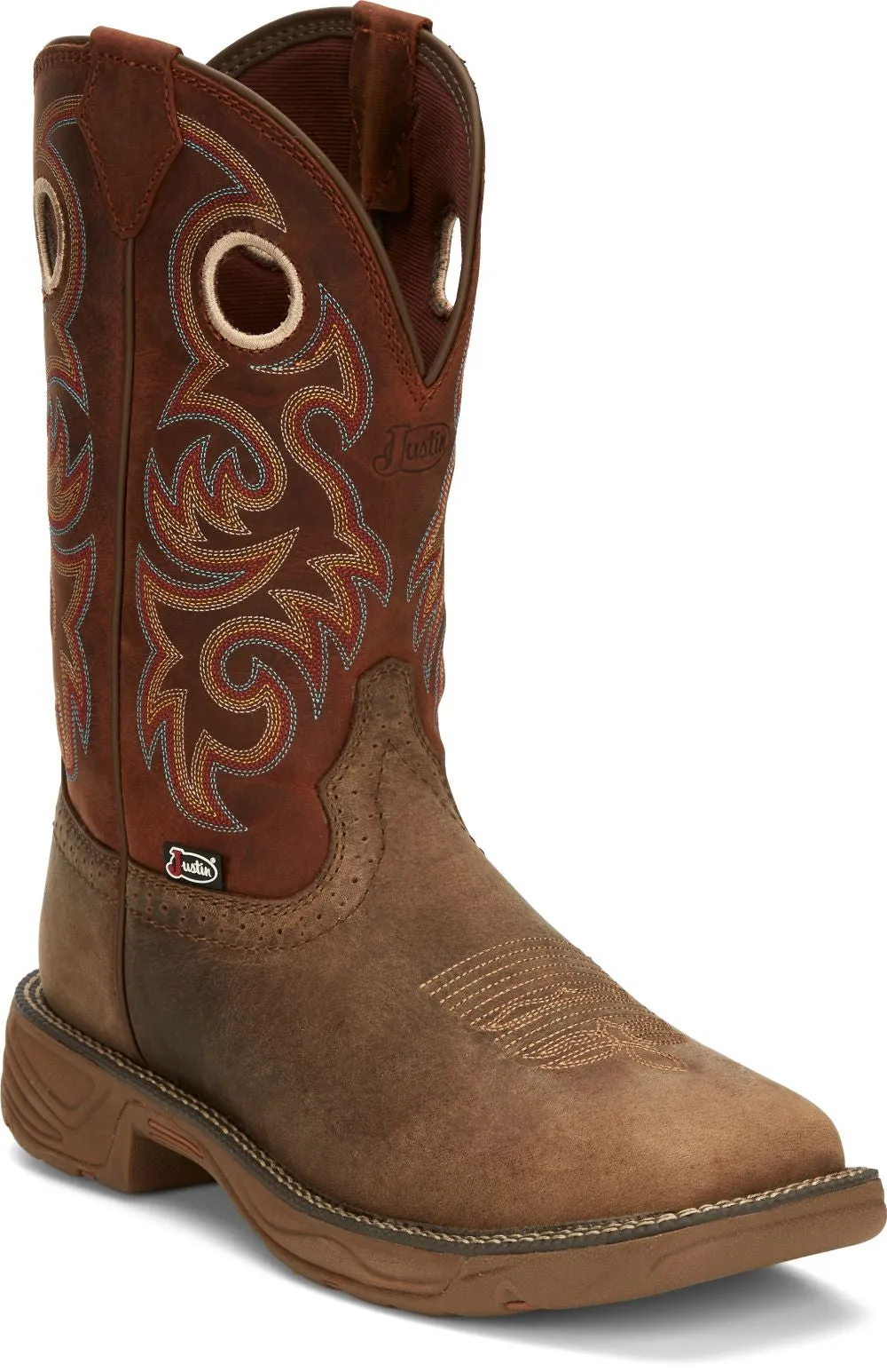 'Justin' Men's 11" Rush Western Square Toe - Peanut Tan / Bronze Orange