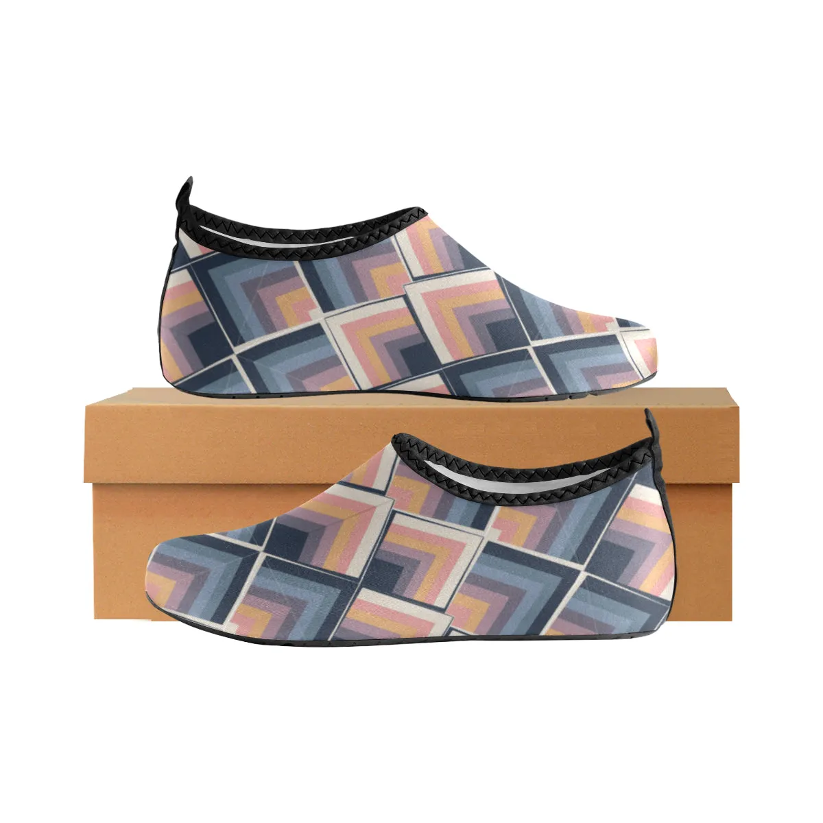 Kid's Blue-Pink Scales Geometrical Print Barefoot Shoes