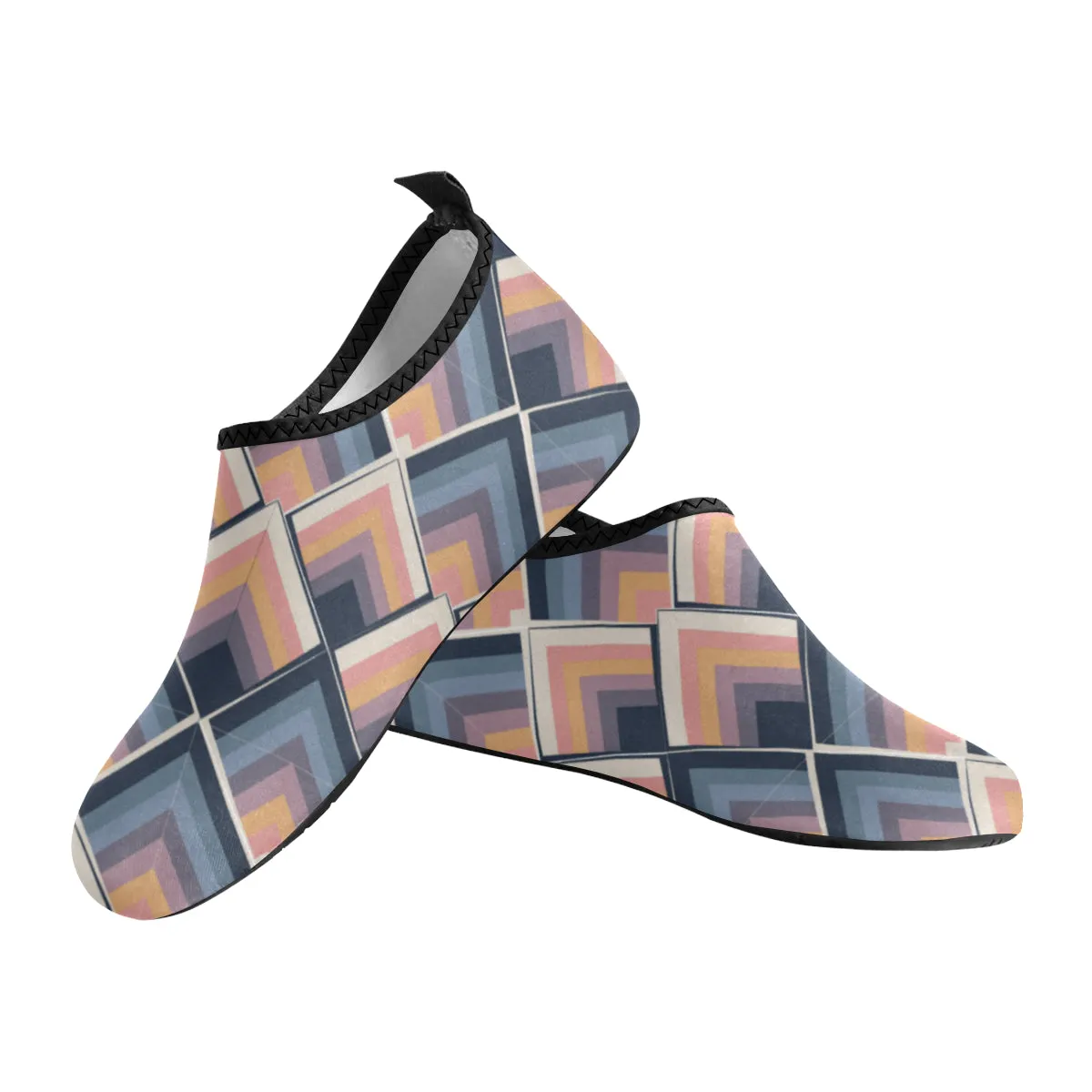 Kid's Blue-Pink Scales Geometrical Print Barefoot Shoes