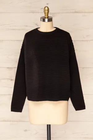 Knares Black | Ribbed Round Collar Sweater