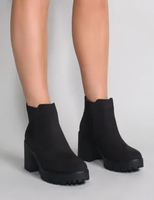 Krissie Heeled Chelsea Boots in Black Faux Suede