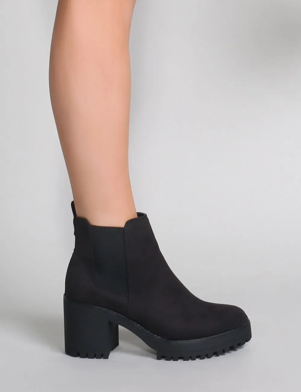 Krissie Heeled Chelsea Boots in Black Faux Suede