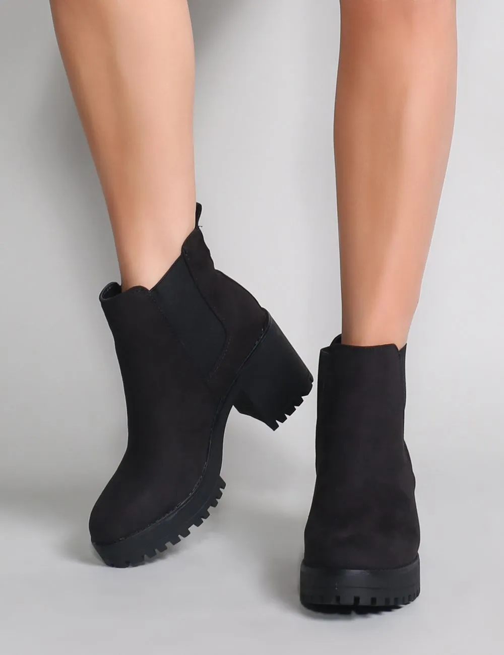 Krissie Heeled Chelsea Boots in Black Faux Suede