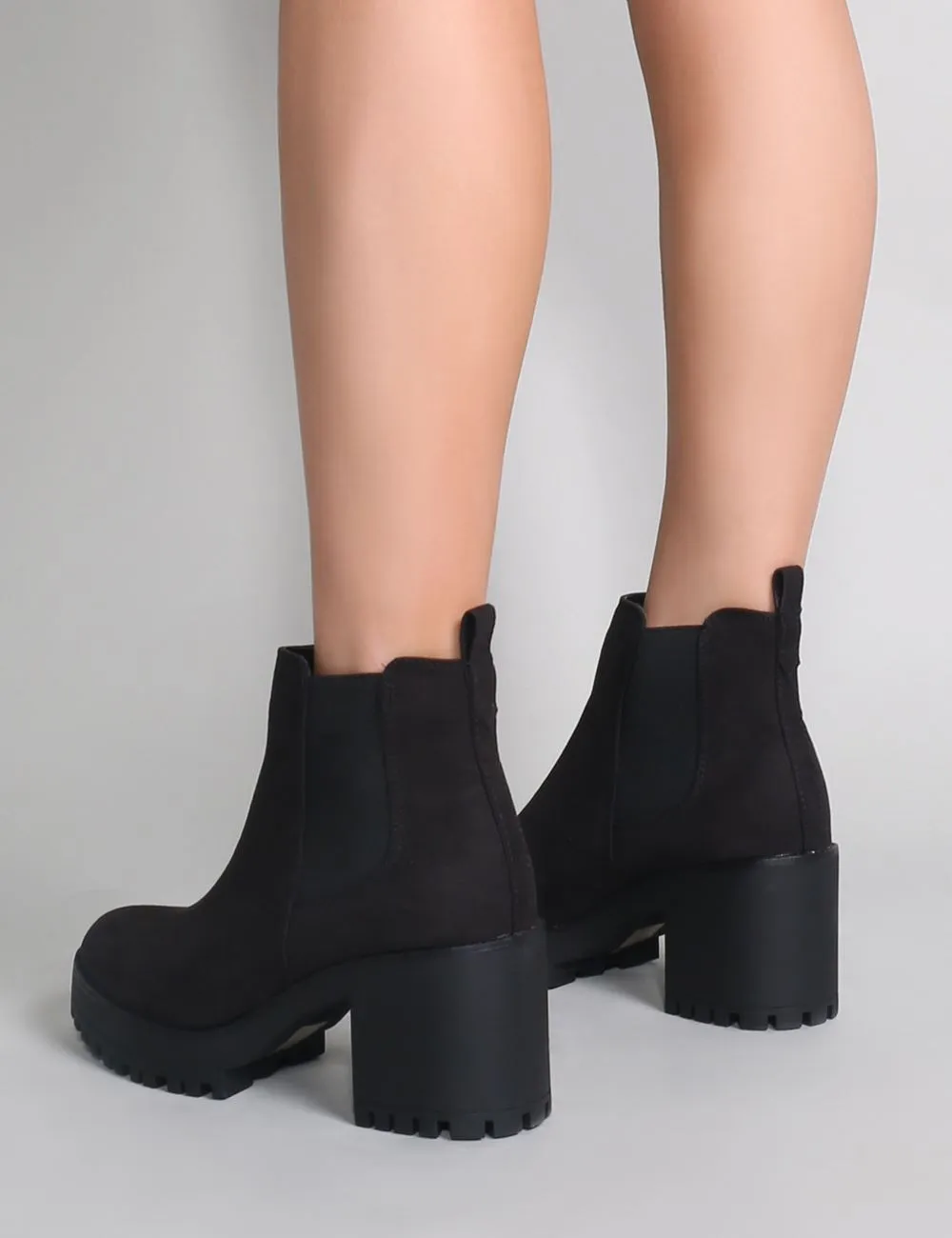 Krissie Heeled Chelsea Boots in Black Faux Suede