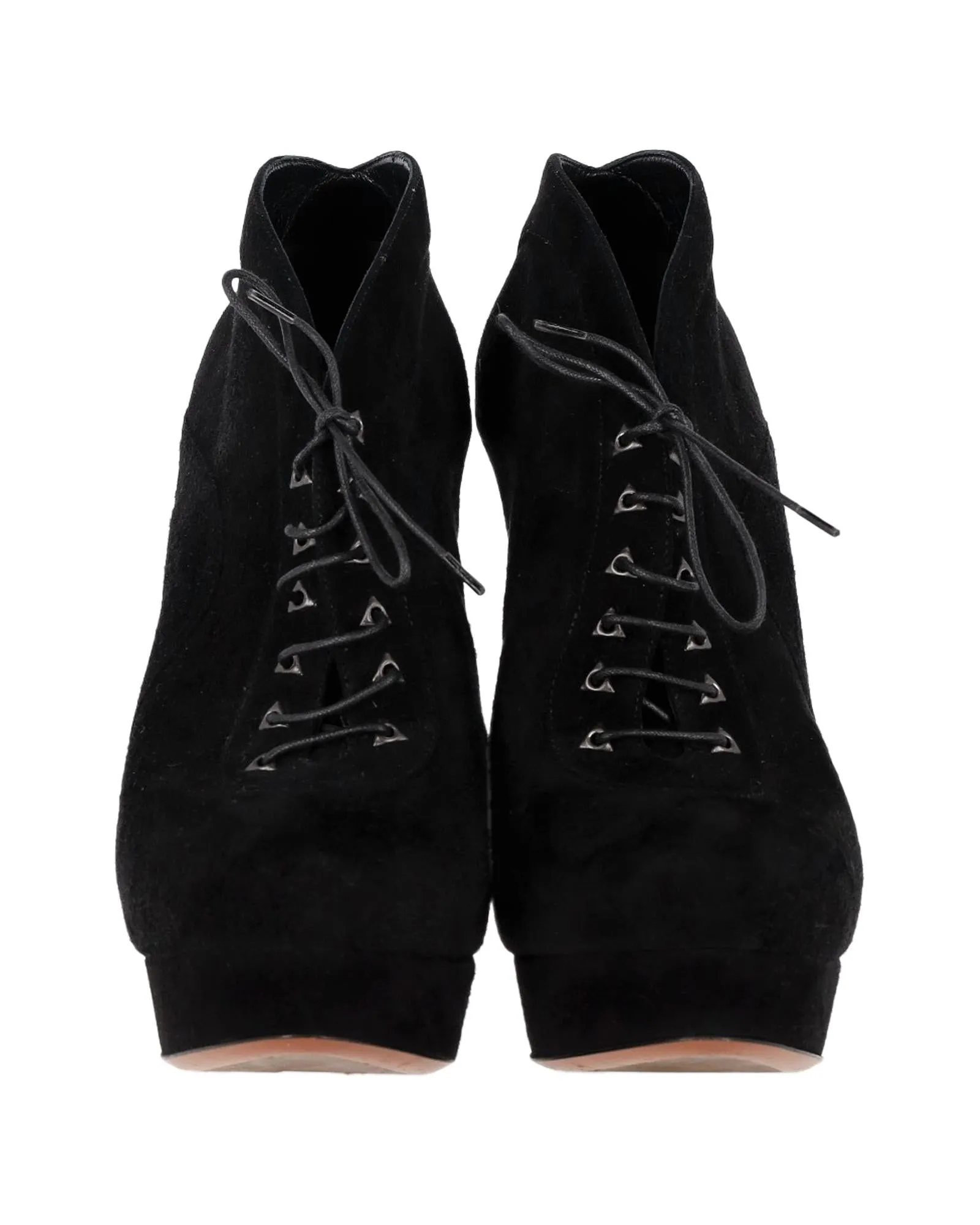 Lace-Up High Heel Boots in Luxurious Black Suede by Alaia