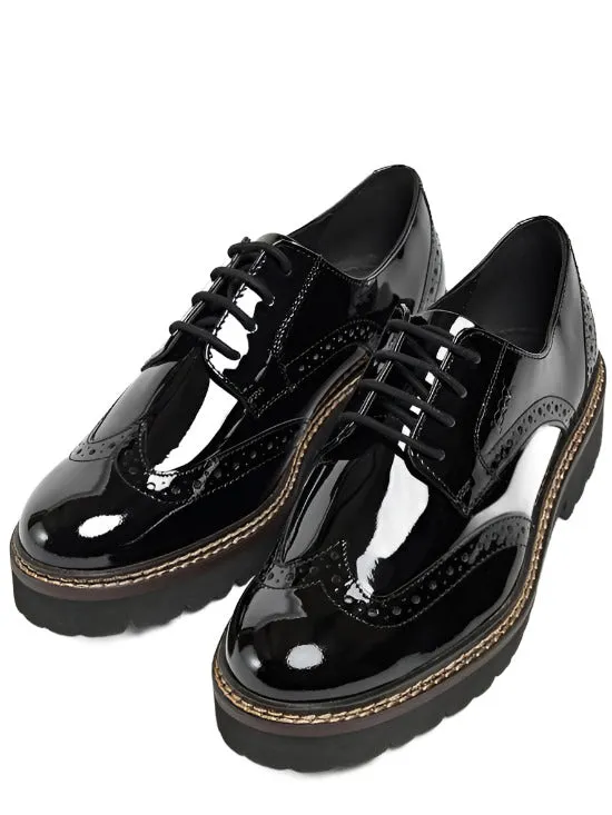 Ladies Lace Up Brogues Pod Leather Ladies Shoes Black Patent Kortney School