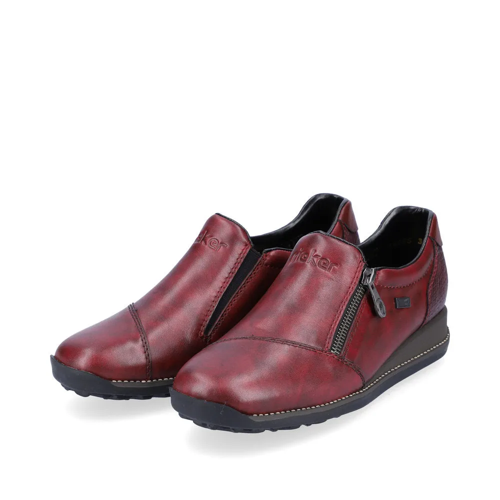 Ladies Rieker Burgundy Leather Zip Shoes 44265-35 Water Repellent sale