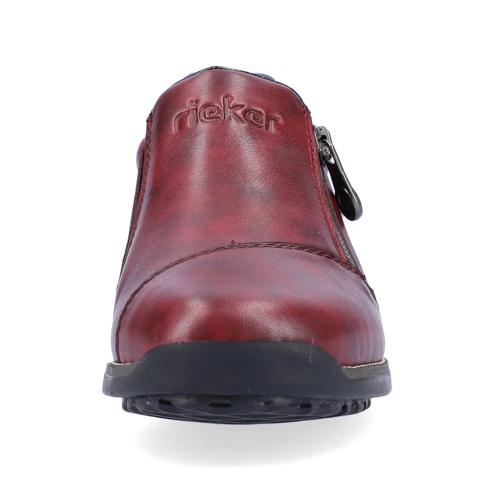 Ladies Rieker Burgundy Leather Zip Shoes 44265-35 Water Repellent sale