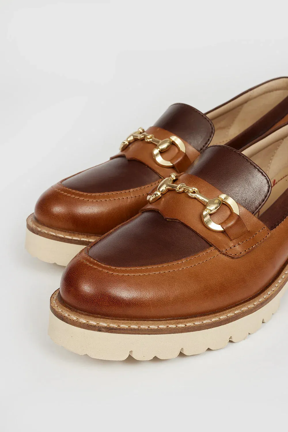 Ladies Slip On Loafers Pod Leather Ladies Shoes Tan/Brown Kendal sale