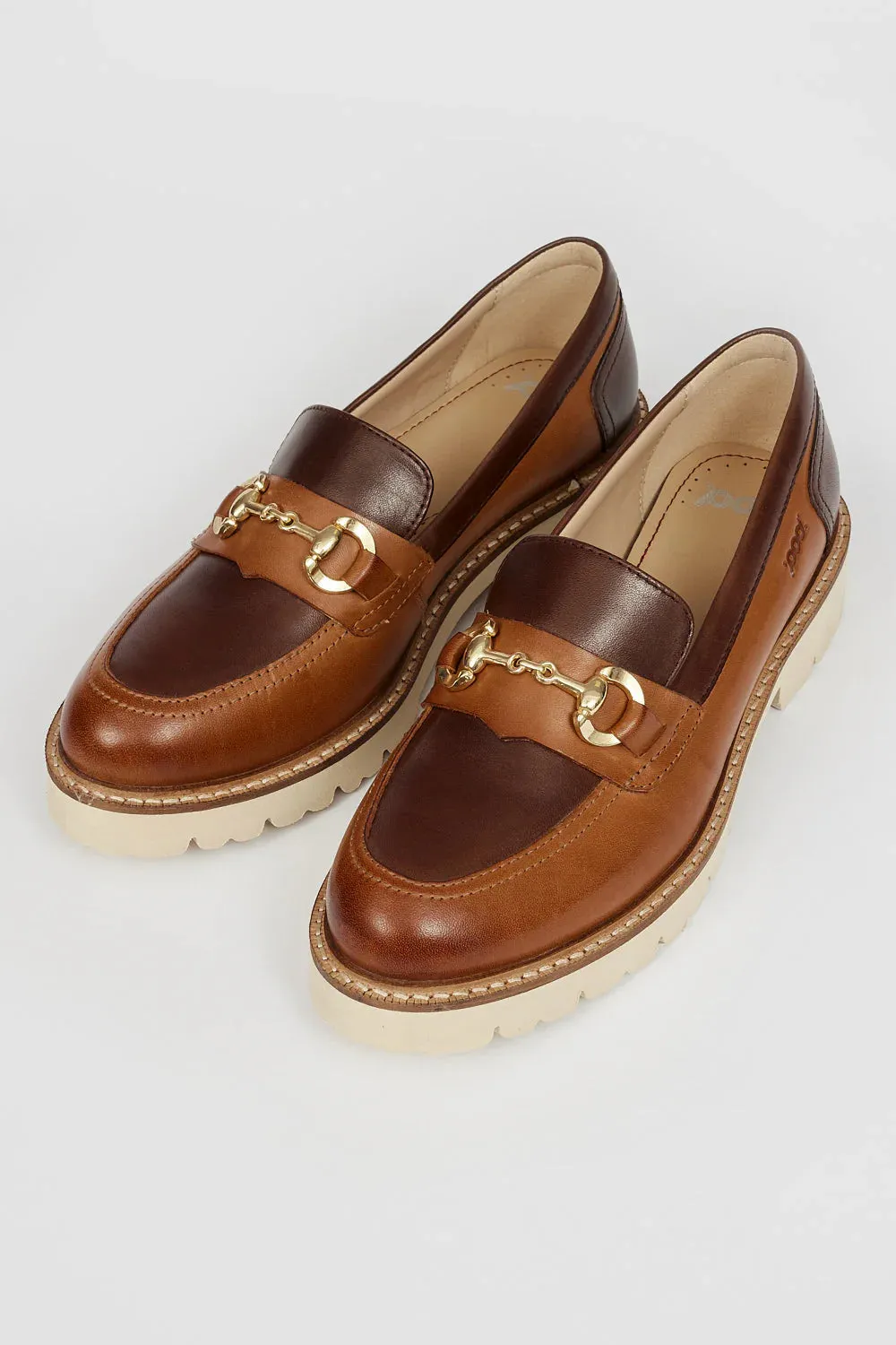 Ladies Slip On Loafers Pod Leather Ladies Shoes Tan/Brown Kendal sale