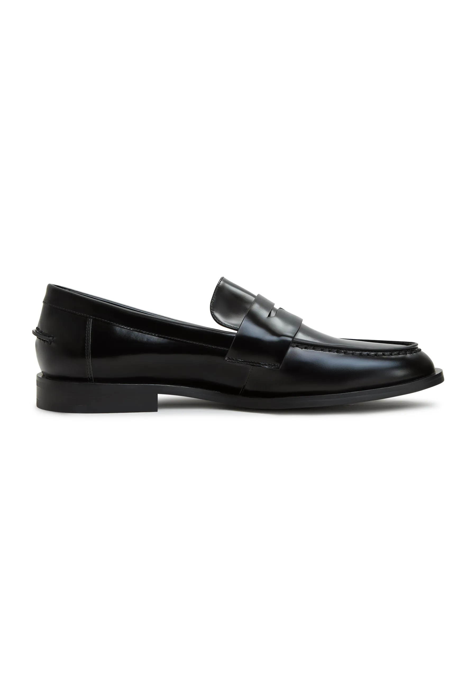 Leather Block Heeled Loafers - Patent Black