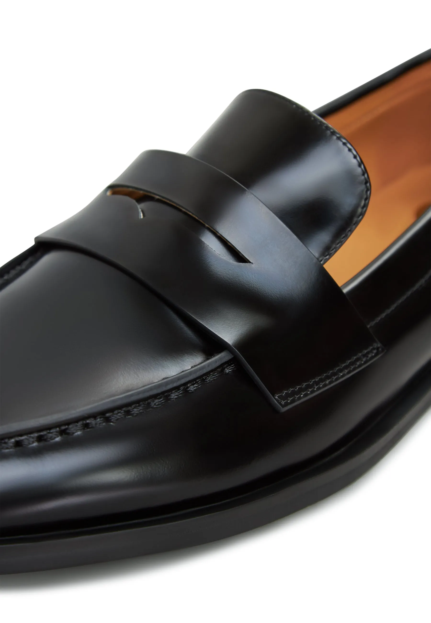 Leather Block Heeled Loafers - Patent Black