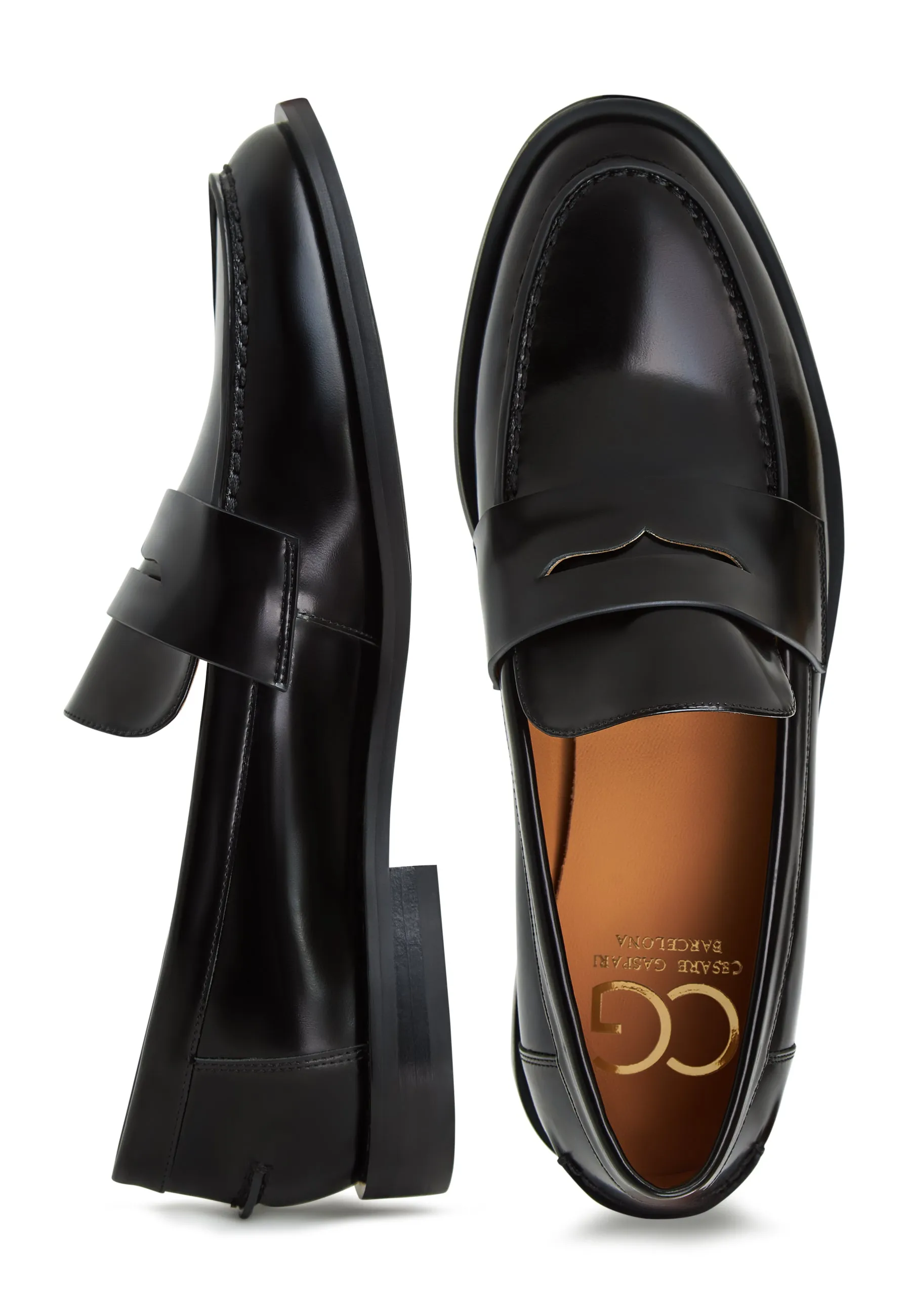 Leather Block Heeled Loafers - Patent Black