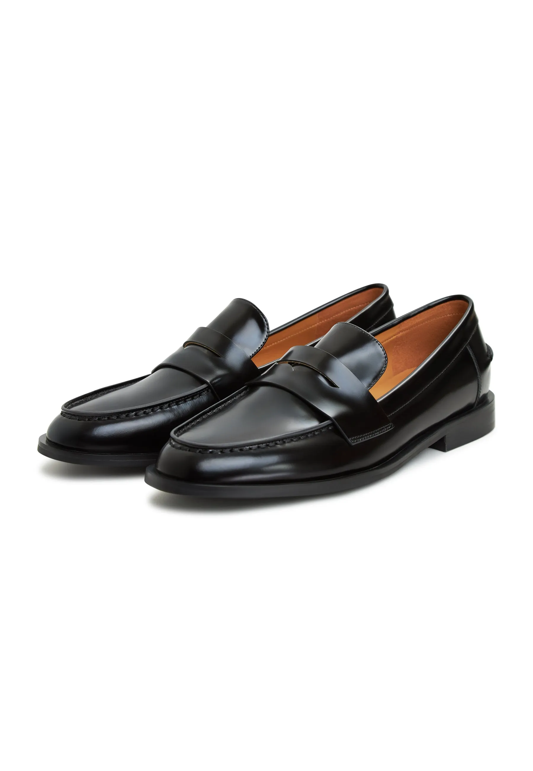 Leather Block Heeled Loafers - Patent Black