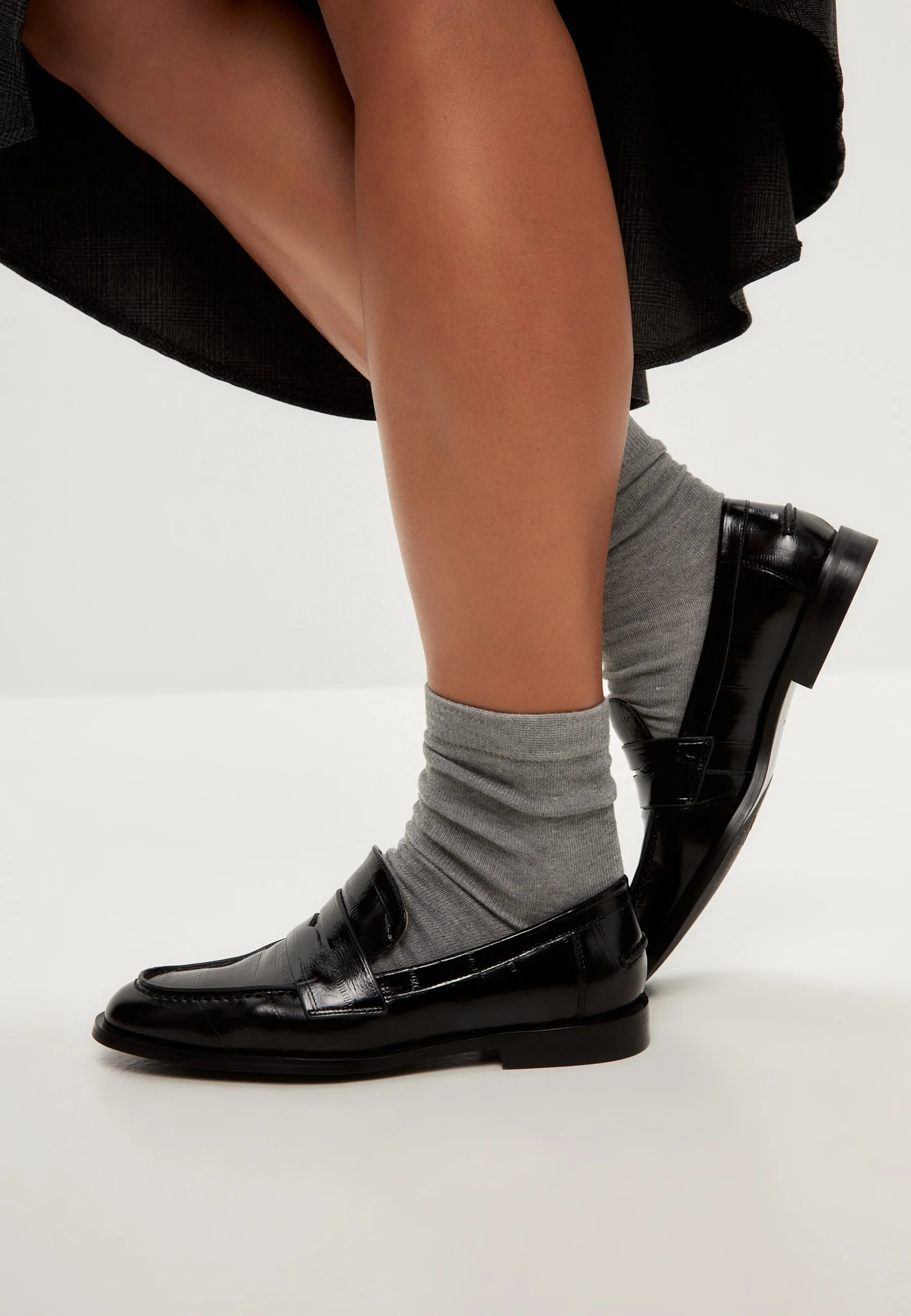 Leather Block Heeled Loafers - Patent Black