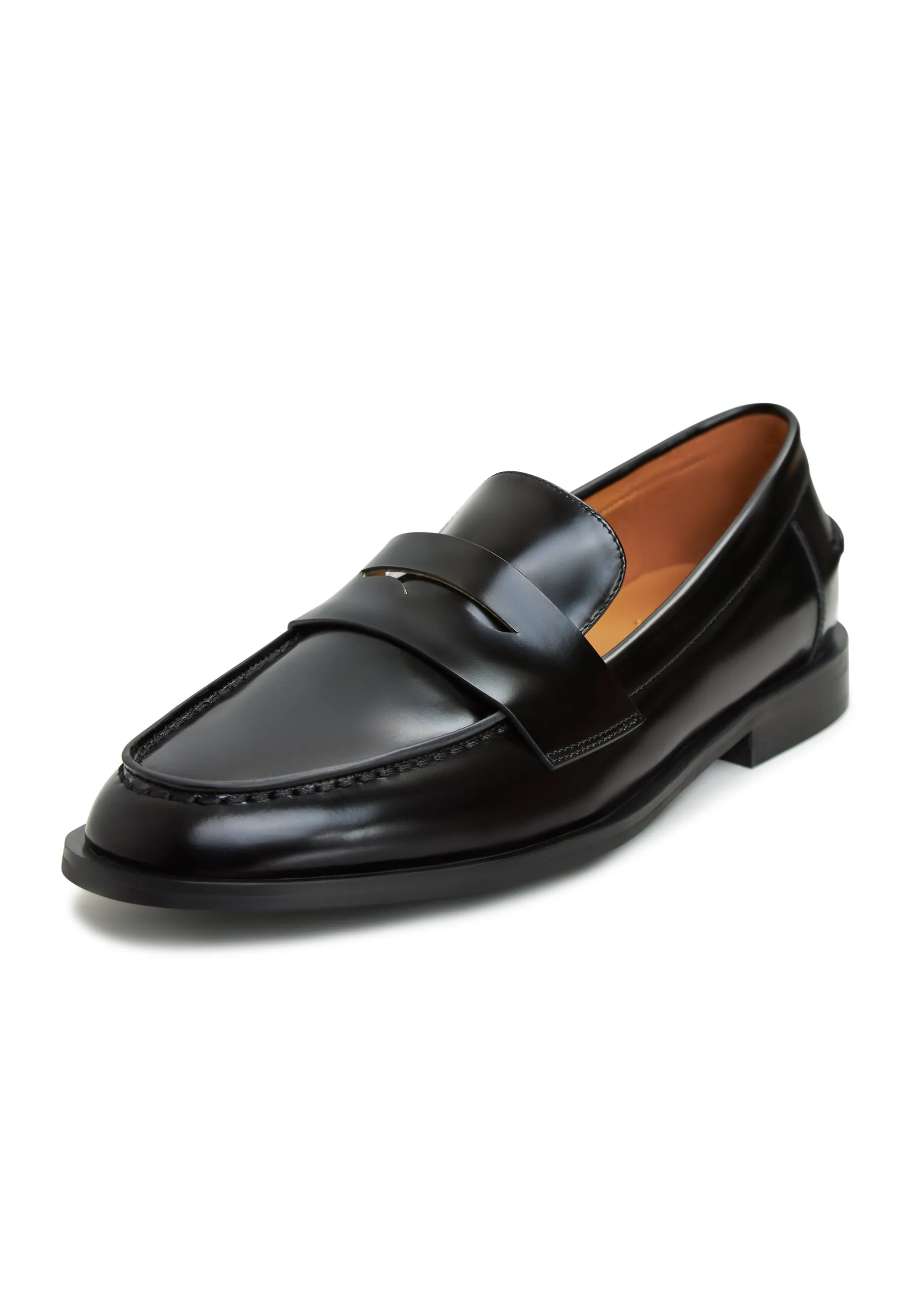 Leather Block Heeled Loafers - Patent Black