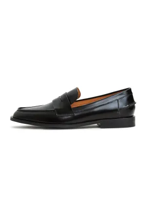 Leather Block Heeled Loafers - Patent Black