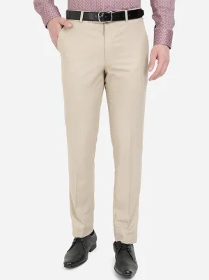 Light Beige Solid Slim Fit Formal Trouser | Metal