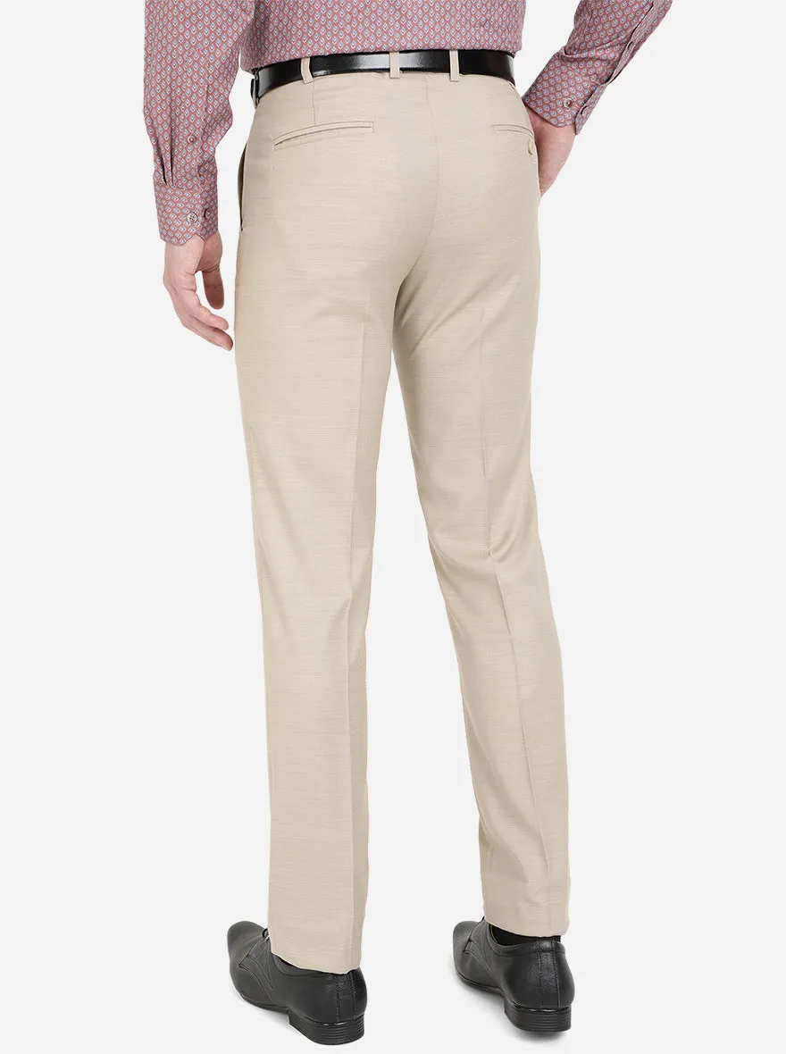 Light Beige Solid Slim Fit Formal Trouser | Metal