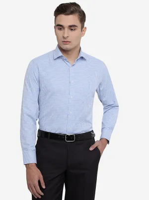 Light Blue & White Checked Regular Fit Formal Shirt | Greenfibre