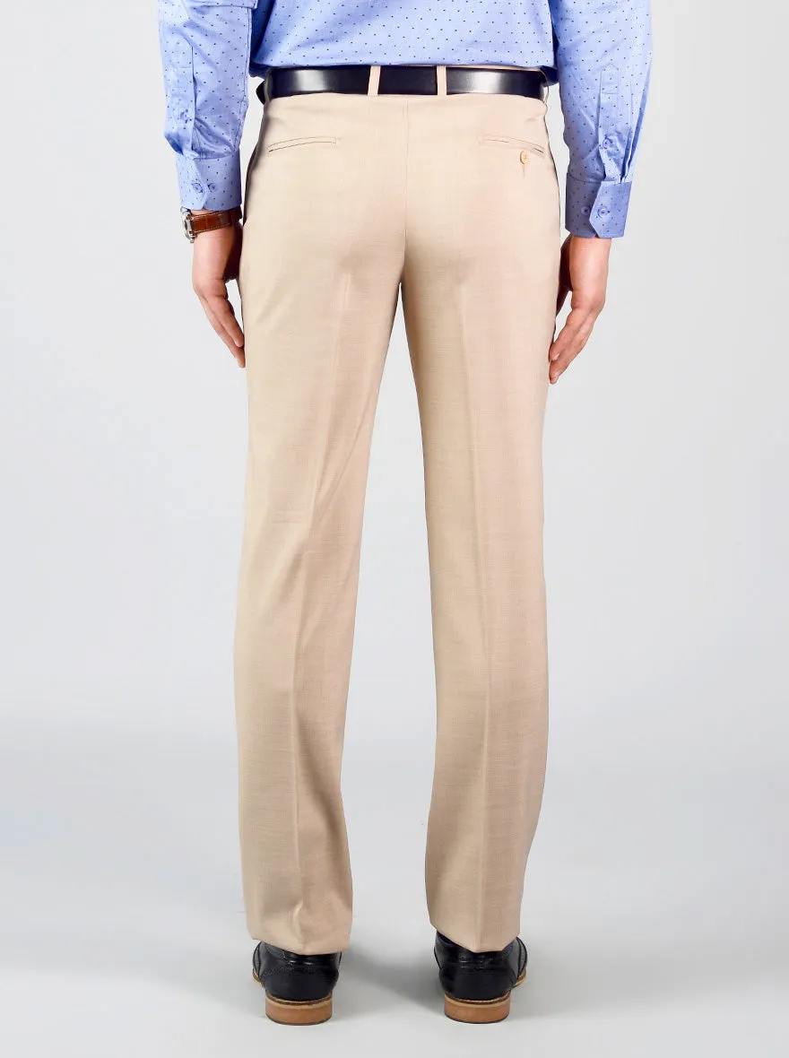 Light Khaki Self Design Slim Fit Formal Trouser | JadeBlue