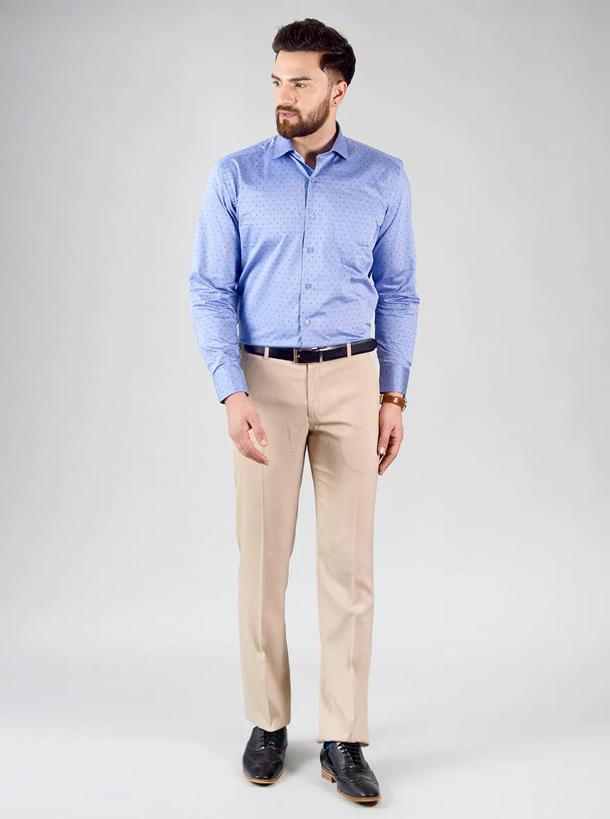 Light Khaki Self Design Slim Fit Formal Trouser | JadeBlue