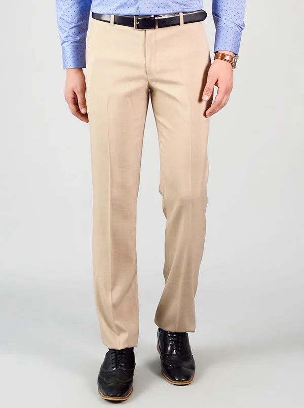 Light Khaki Self Design Slim Fit Formal Trouser | JadeBlue