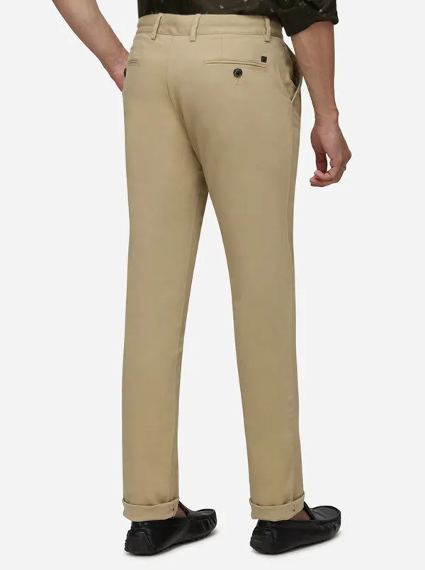 Light Khaki Solid Uno Fit Casual Trouser | JadeBlue