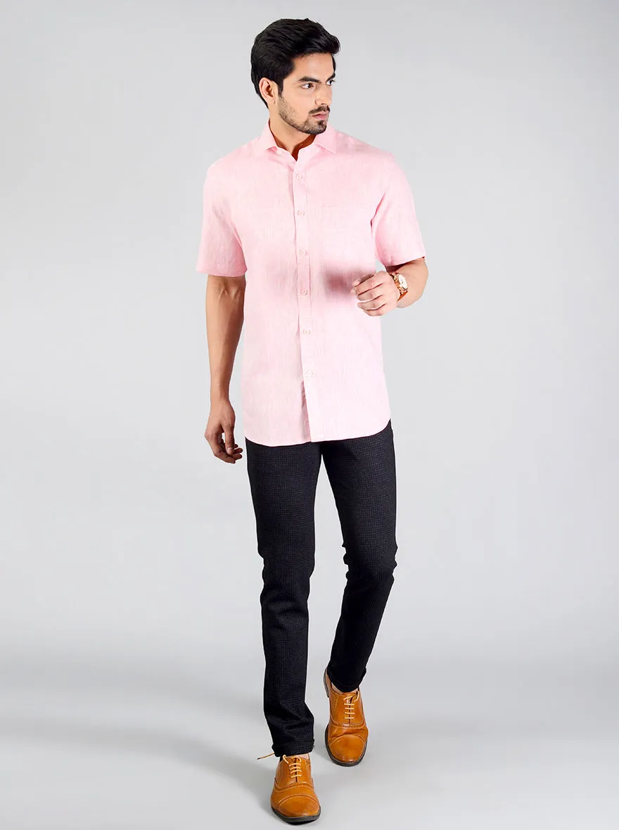 Light Pink Self Design Regular Fit Formal Shirt | JadeBlue