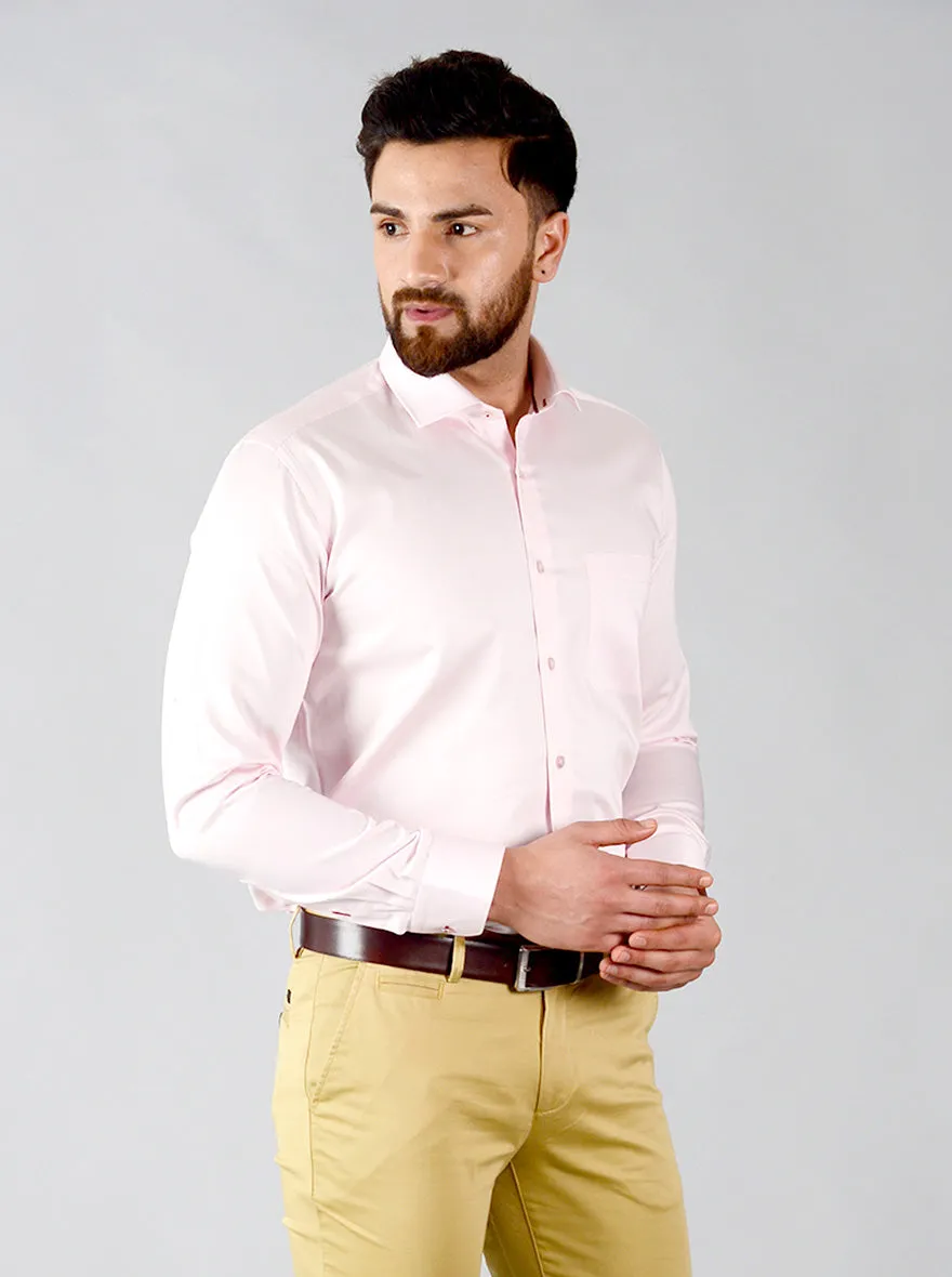 Light Pink Solid Slim Fit Formal Shirt | Metal