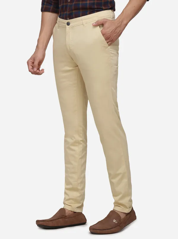 Light Yellow Solid Super Slim Fit Casual Trouser | Greenfibre