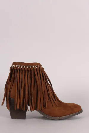 Liliana Suede Chained Fringe Chunky Heeled Ankle Boots