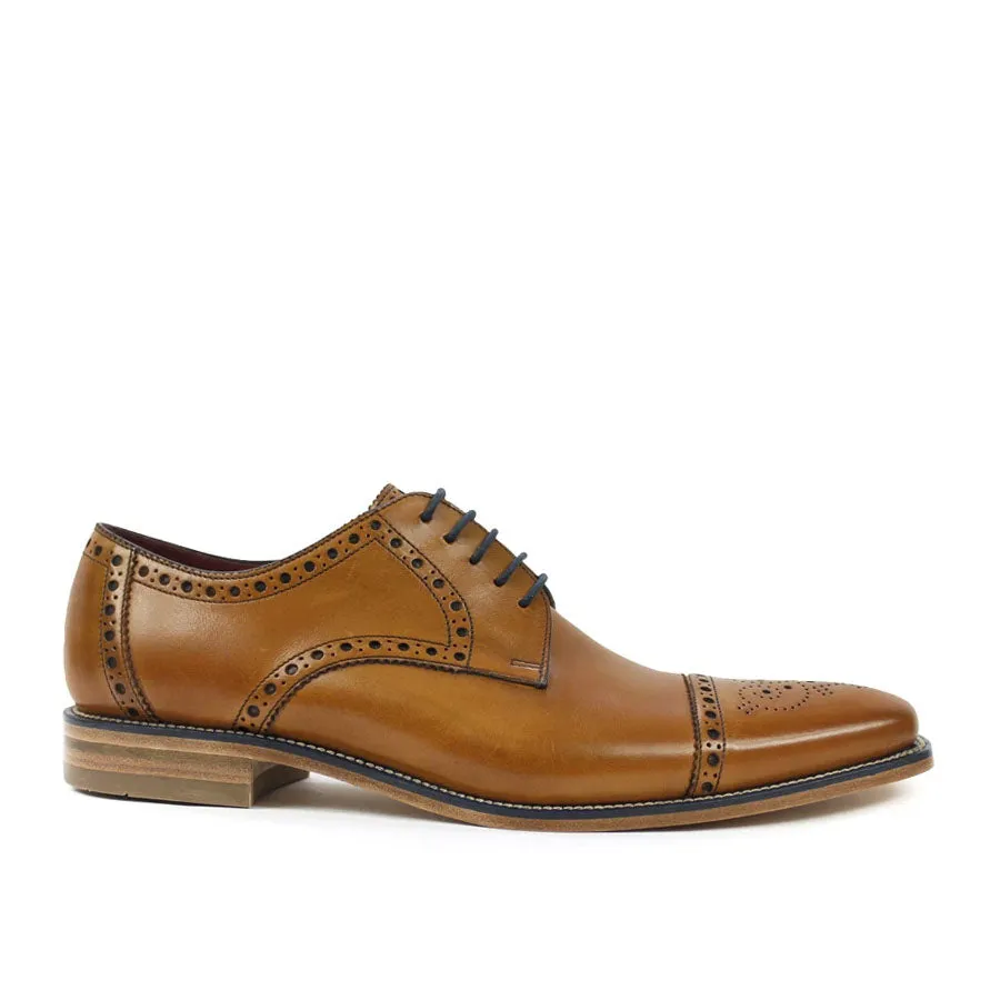 Loake - Foley Tan Leather Semi Brogue Derby Shoes