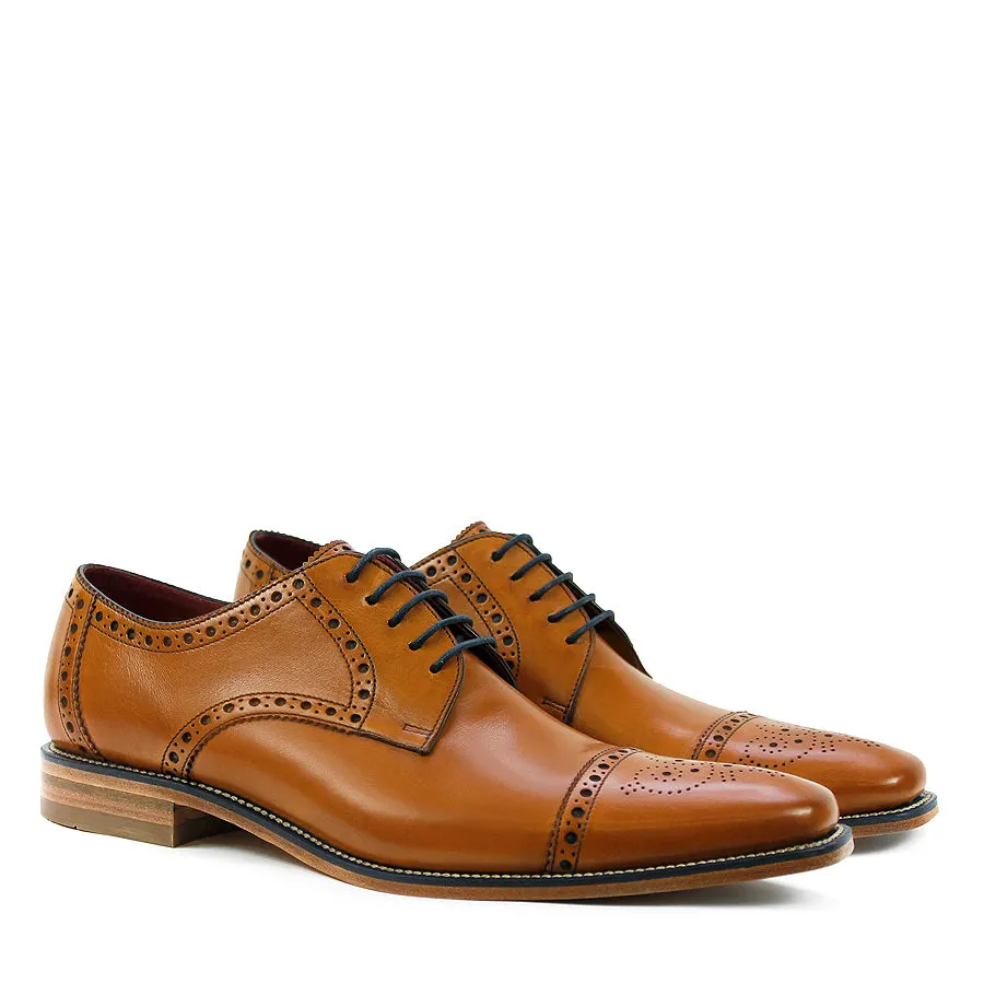 Loake - Foley Tan Leather Semi Brogue Derby Shoes