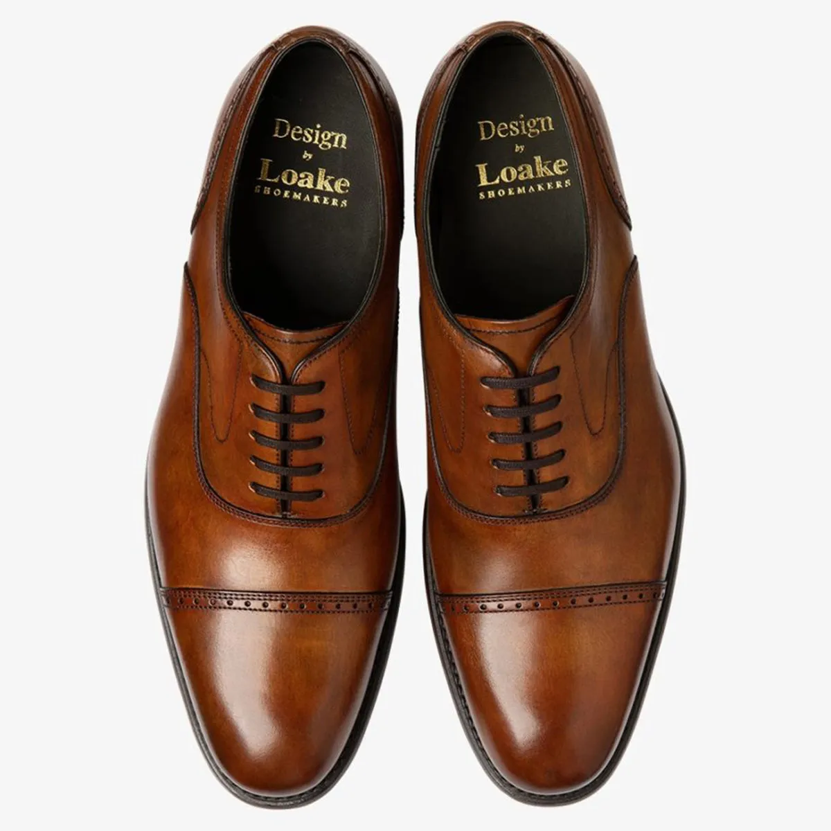 Loake - Hughes Semi Brogue Shoes in Chestnut