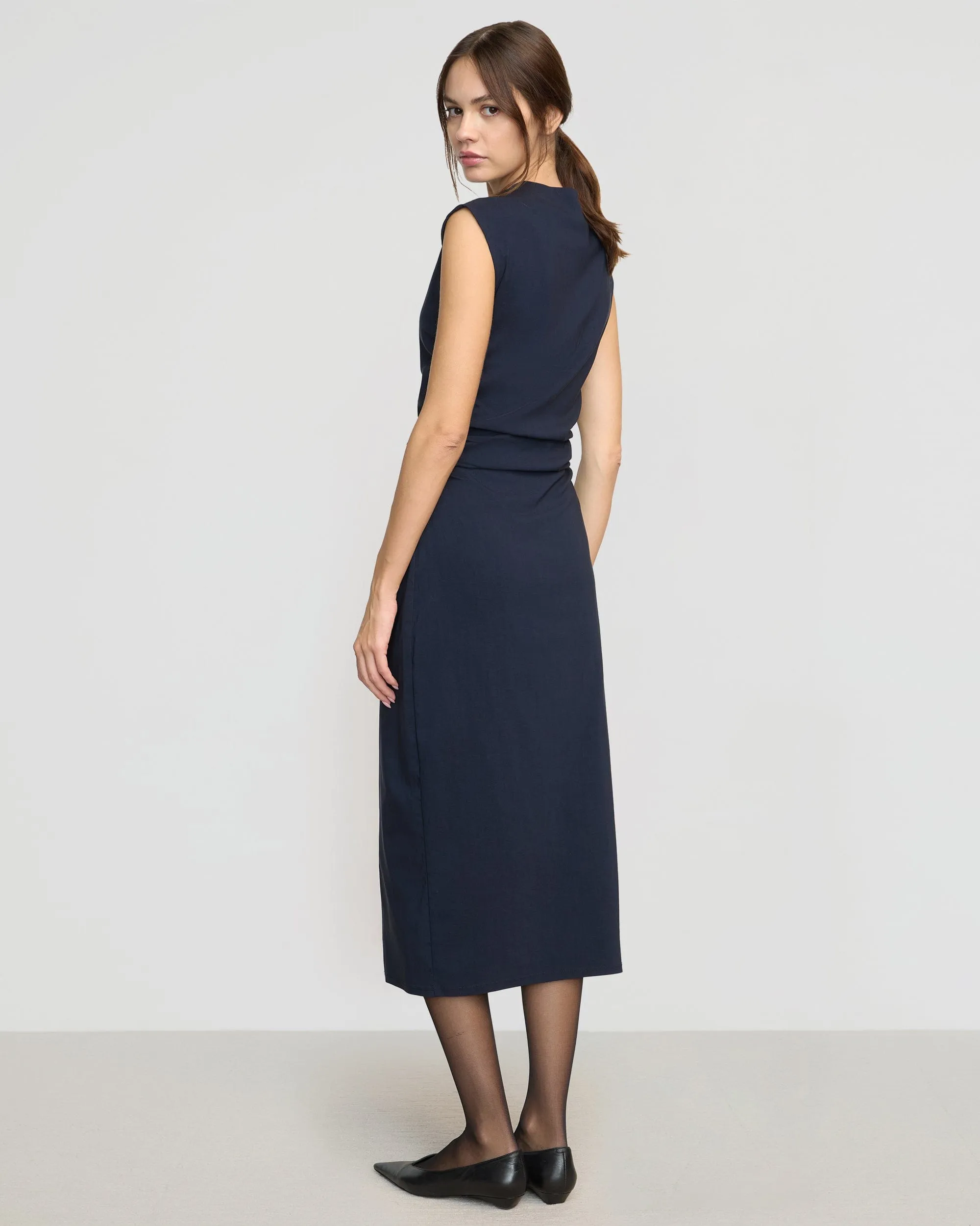 Manon Asymmetric-Neck Ruched Dress