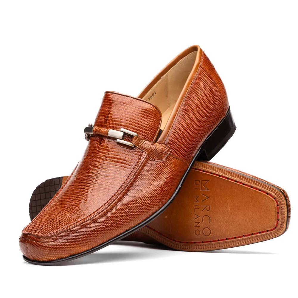 Marco Di Milano Fabro Cognac Lizard And Calfskin Loafers