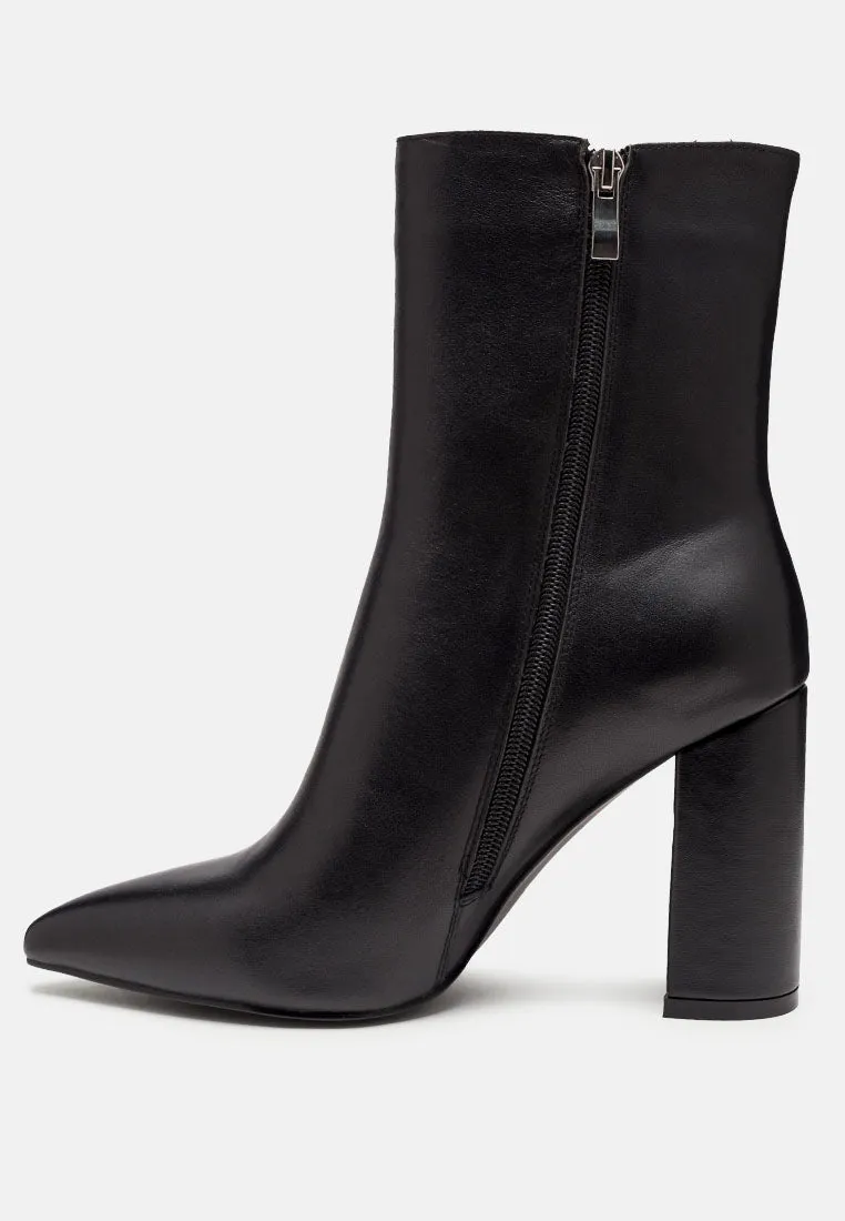 MARGEN Ankle High Pointed Toe Block Heeled Boot in Black