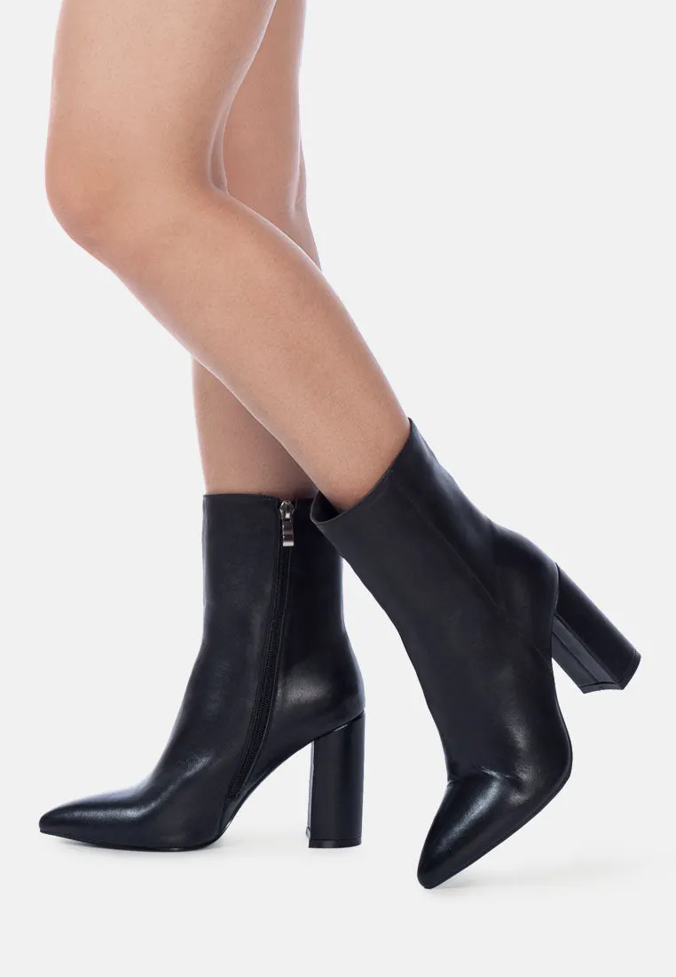 MARGEN Ankle High Pointed Toe Block Heeled Boot in Black