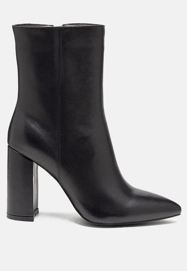 MARGEN Ankle High Pointed Toe Block Heeled Boot in Black