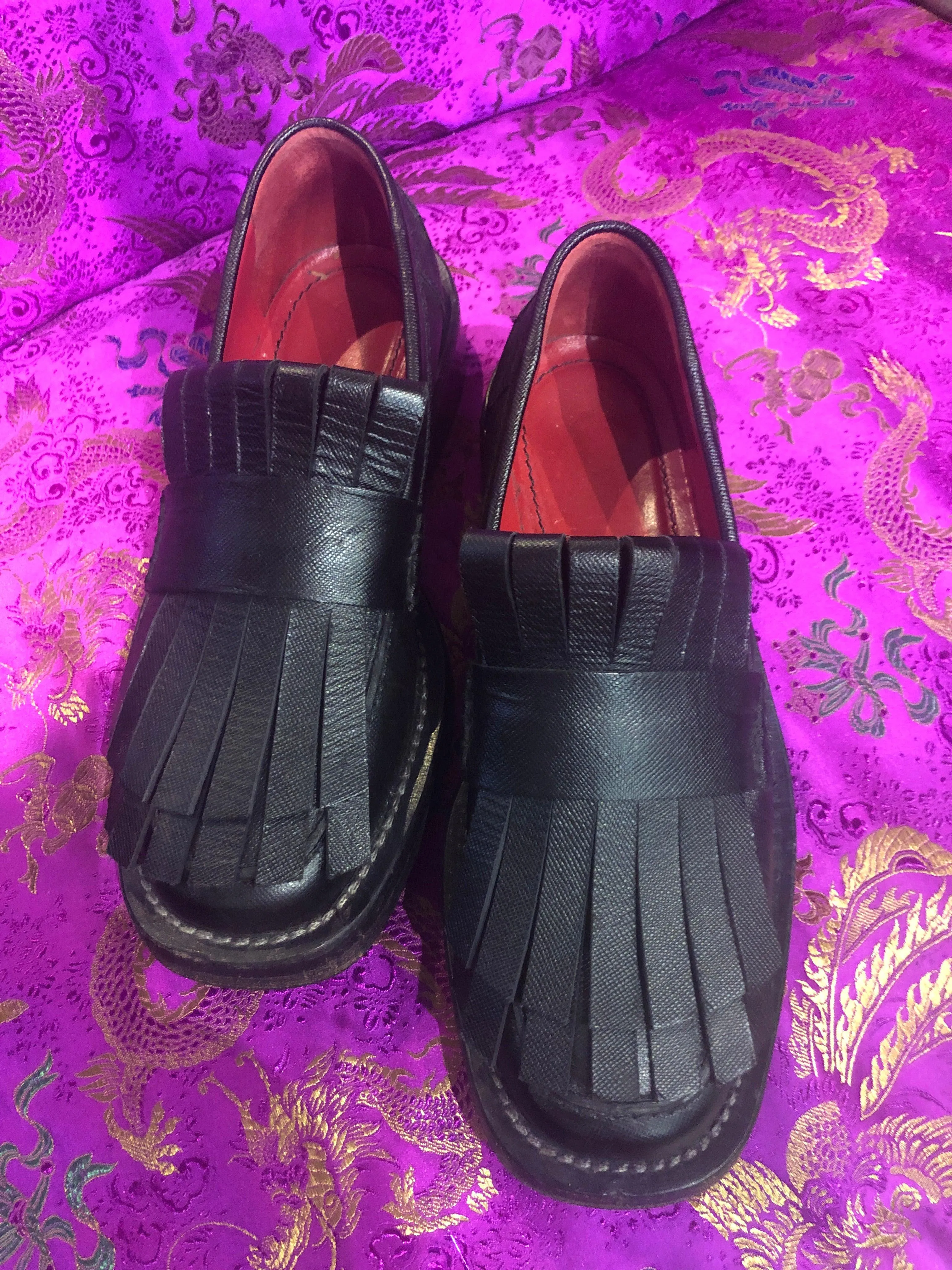 Marni funky fringed black leather brogues 37.5