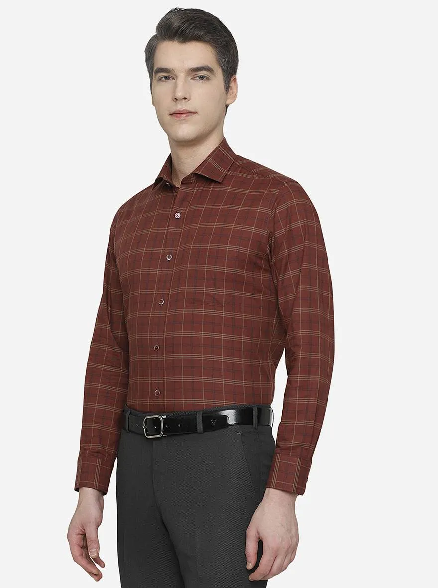 Maroon & Golden Checked Slim Fit Formal Shirt | JadeBlue