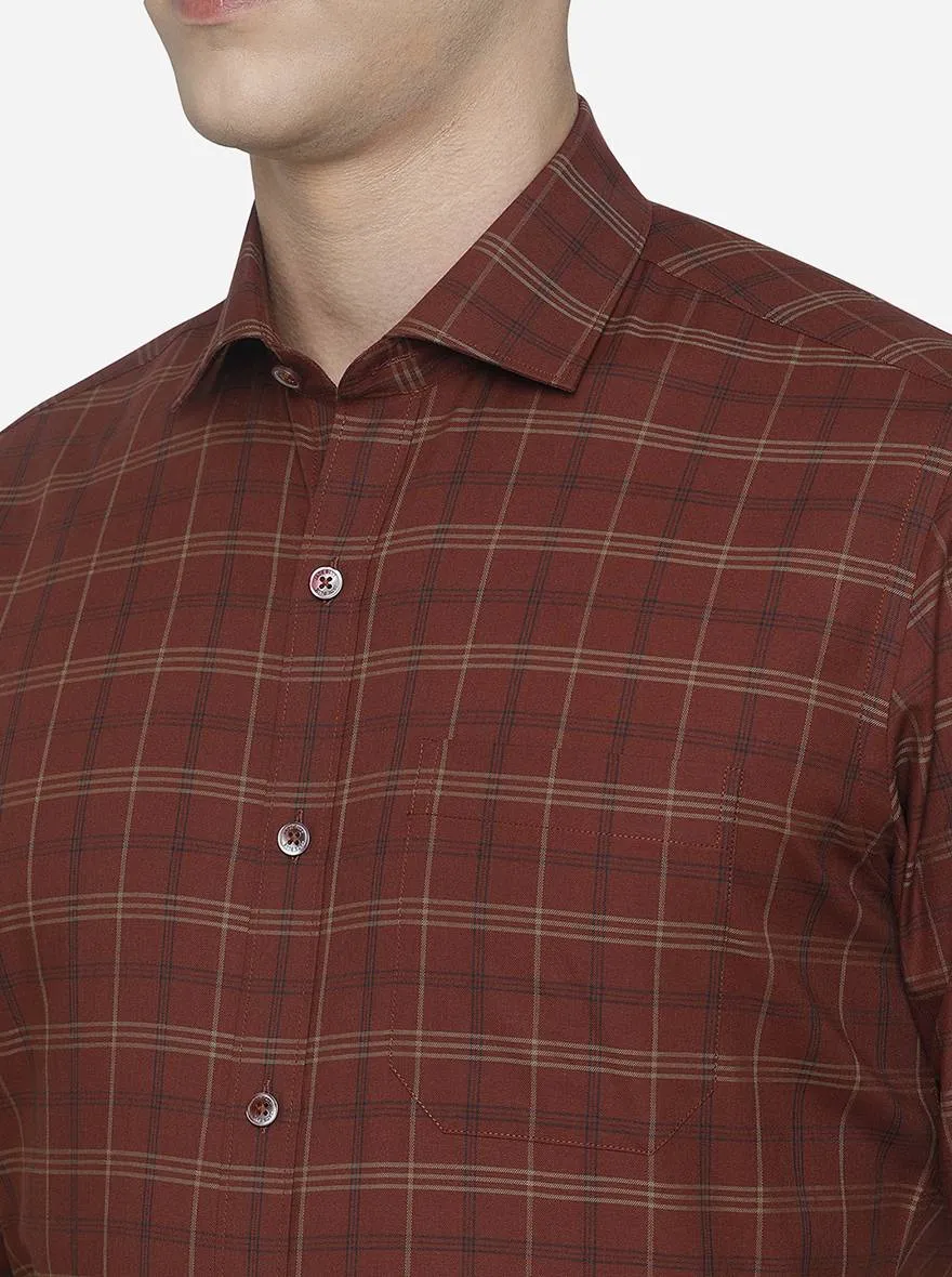 Maroon & Golden Checked Slim Fit Formal Shirt | JadeBlue