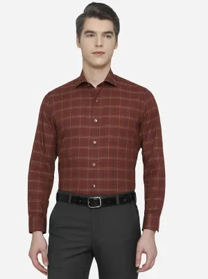 Maroon & Golden Checked Slim Fit Formal Shirt | JadeBlue