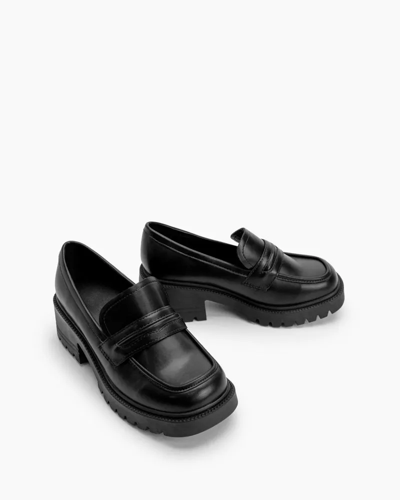 Matte and Patent Leather Penny Chunky Platform Slip-on Loafers